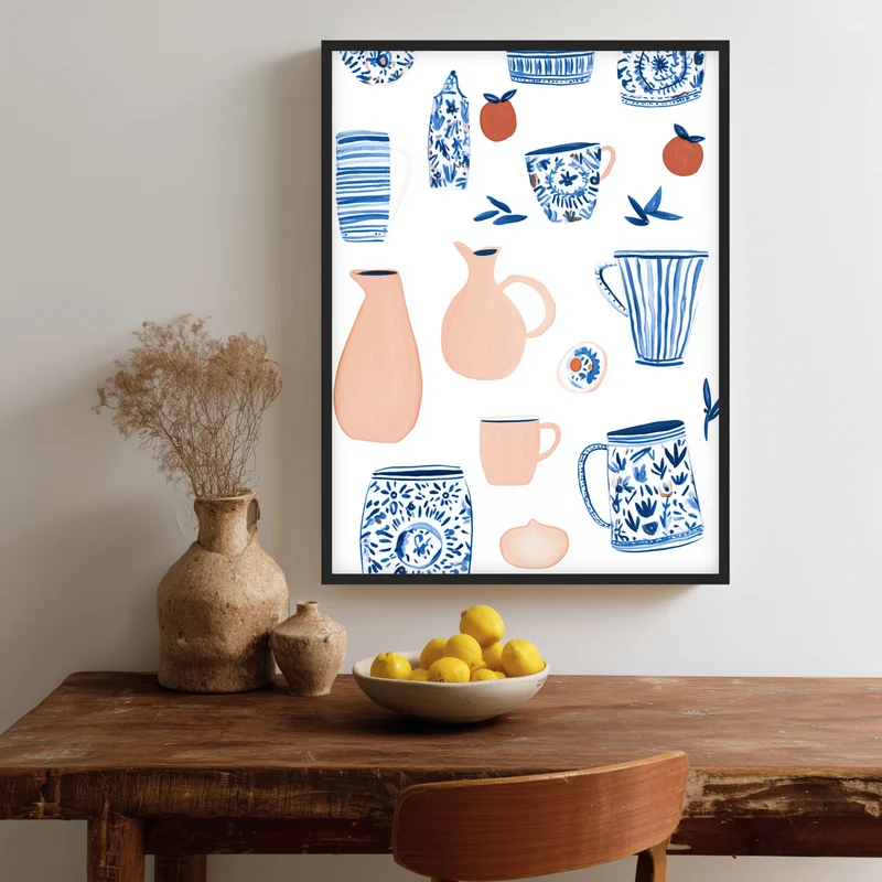 Keramikmuster blau Beige Poster