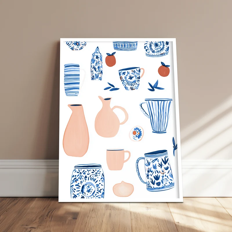 Keramikmuster blau Beige Poster