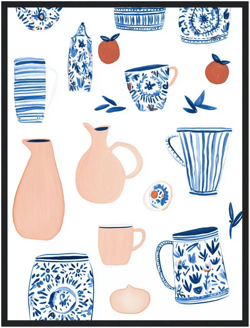Keramikmuster blau Beige Poster