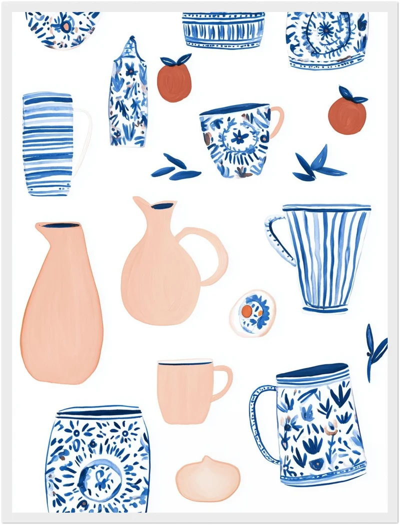 Keramikmuster blau Beige Poster