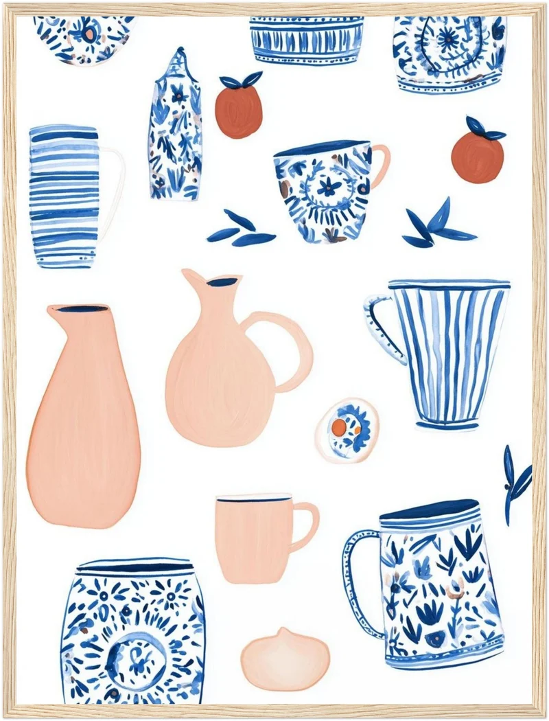 Keramikmuster blau Beige Poster