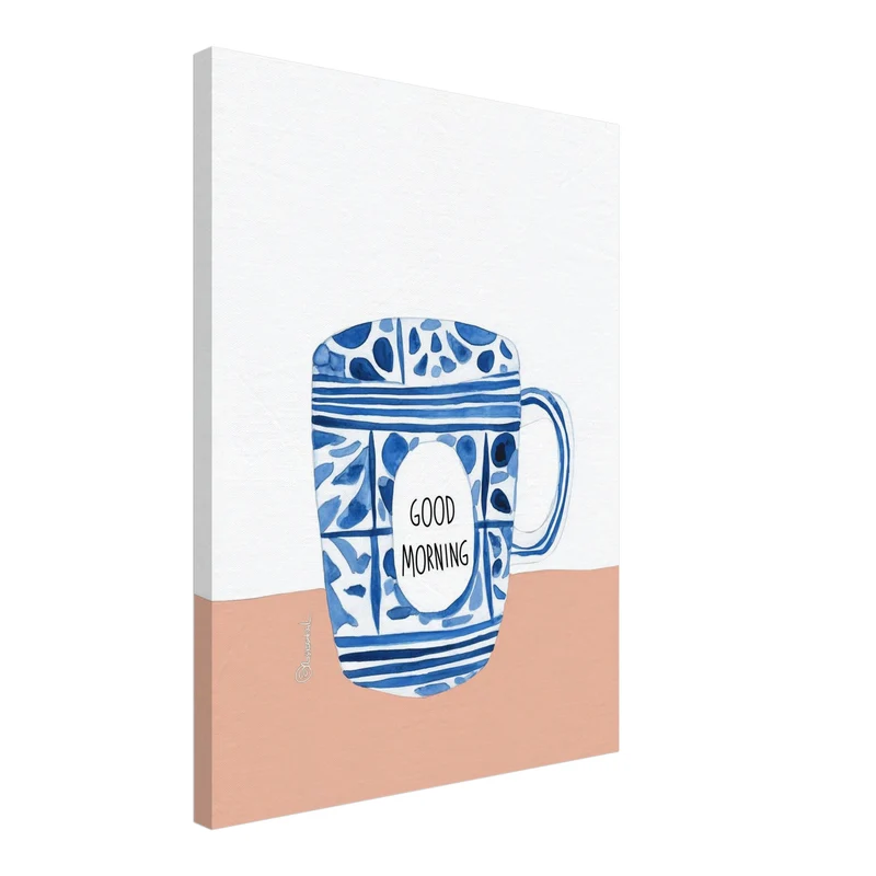 Blaue Kaffeetasse Muster Leinwandbild