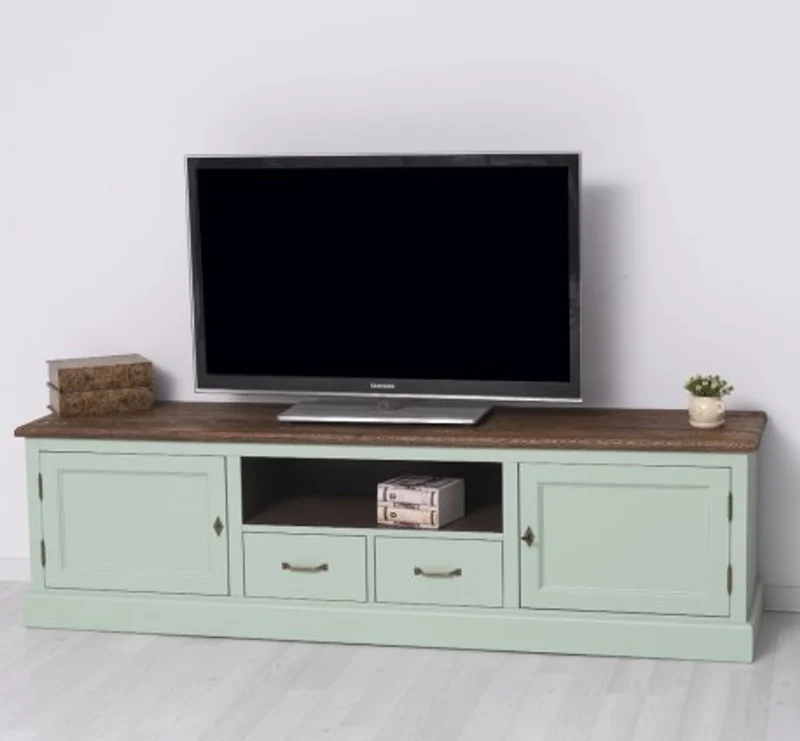 Casa Padrino TV Schrank im Landhausstil mit 2 Türen, 2 Schubladen und Eichenholzplatte, 200 x 46 x 56 cm