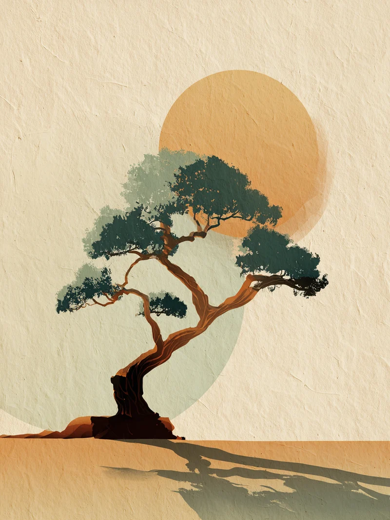 Bonsai Baum mit Sonne Poster