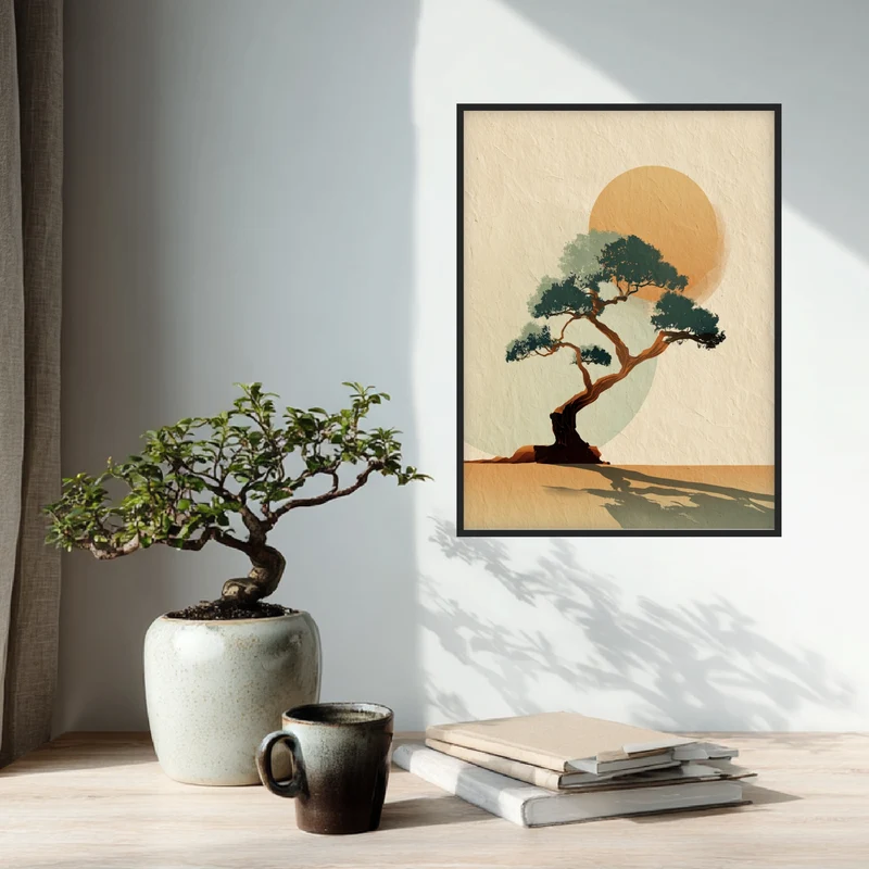 Bonsai Baum mit Sonne Poster