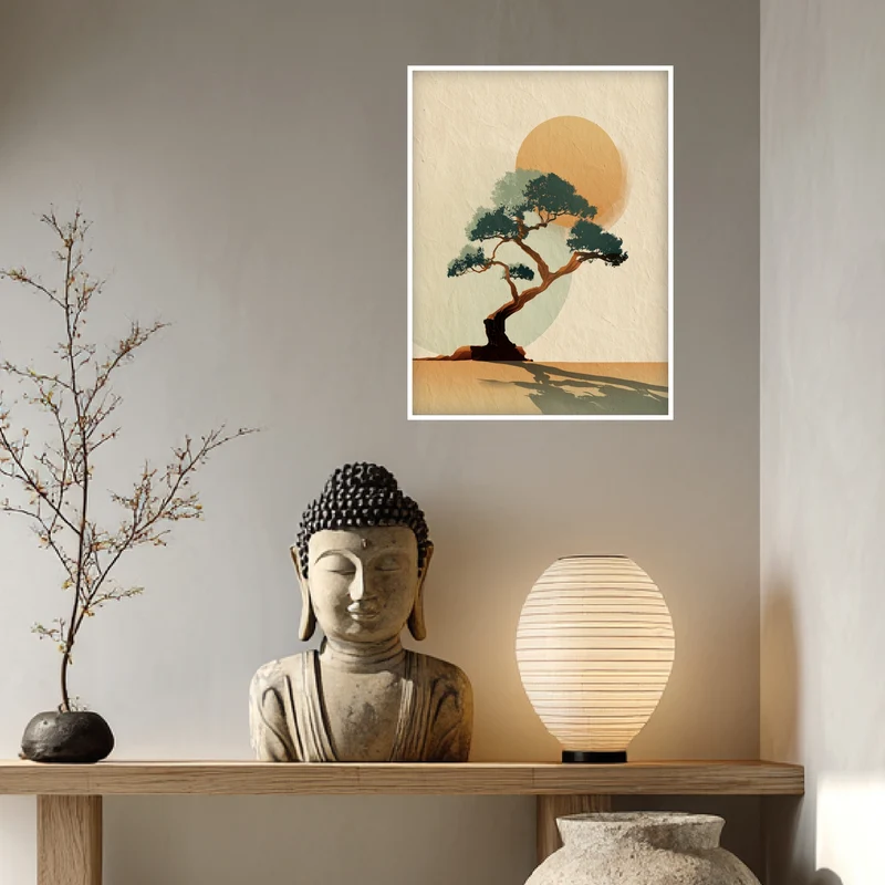 Bonsai Baum mit Sonne Poster