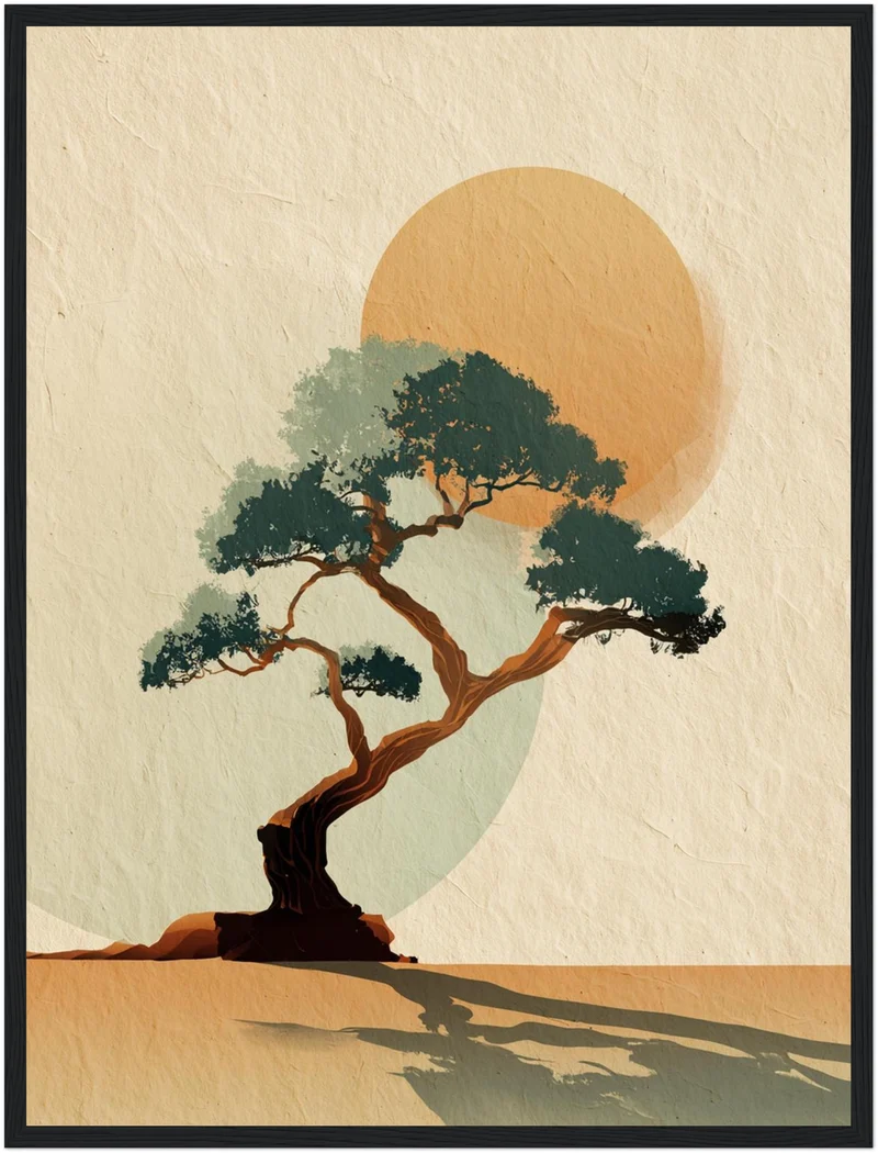Bonsai Baum mit Sonne Poster