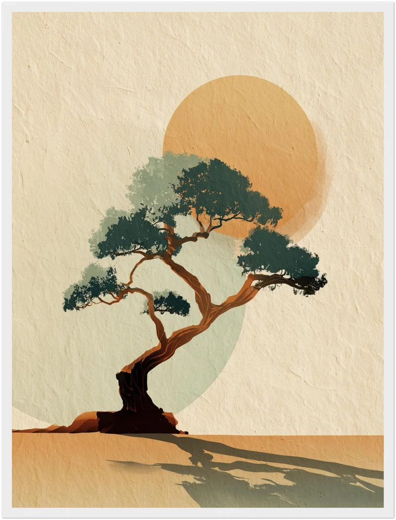 Bonsai Baum mit Sonne Poster