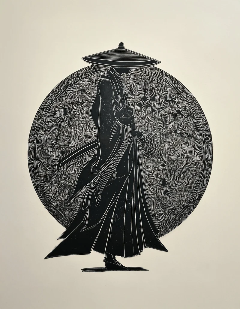 Samurai Silhouette Holzschnitt Leinwandbild