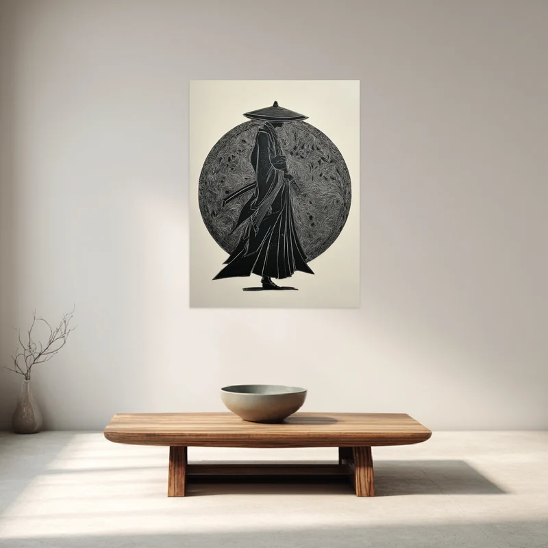 Samurai Silhouette Holzschnitt Leinwandbild