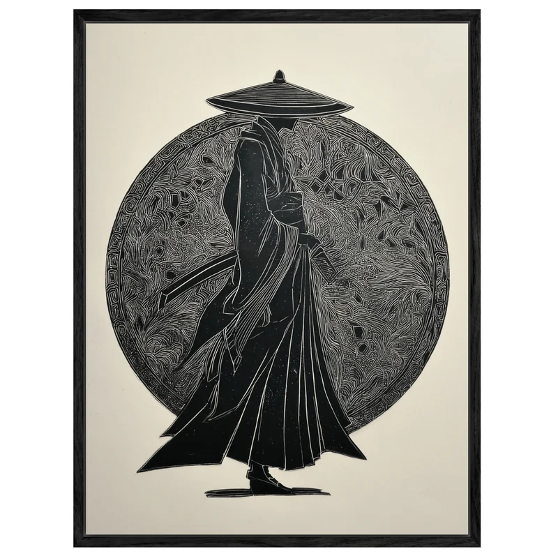 Samurai Silhouette Holzschnitt Leinwandbild