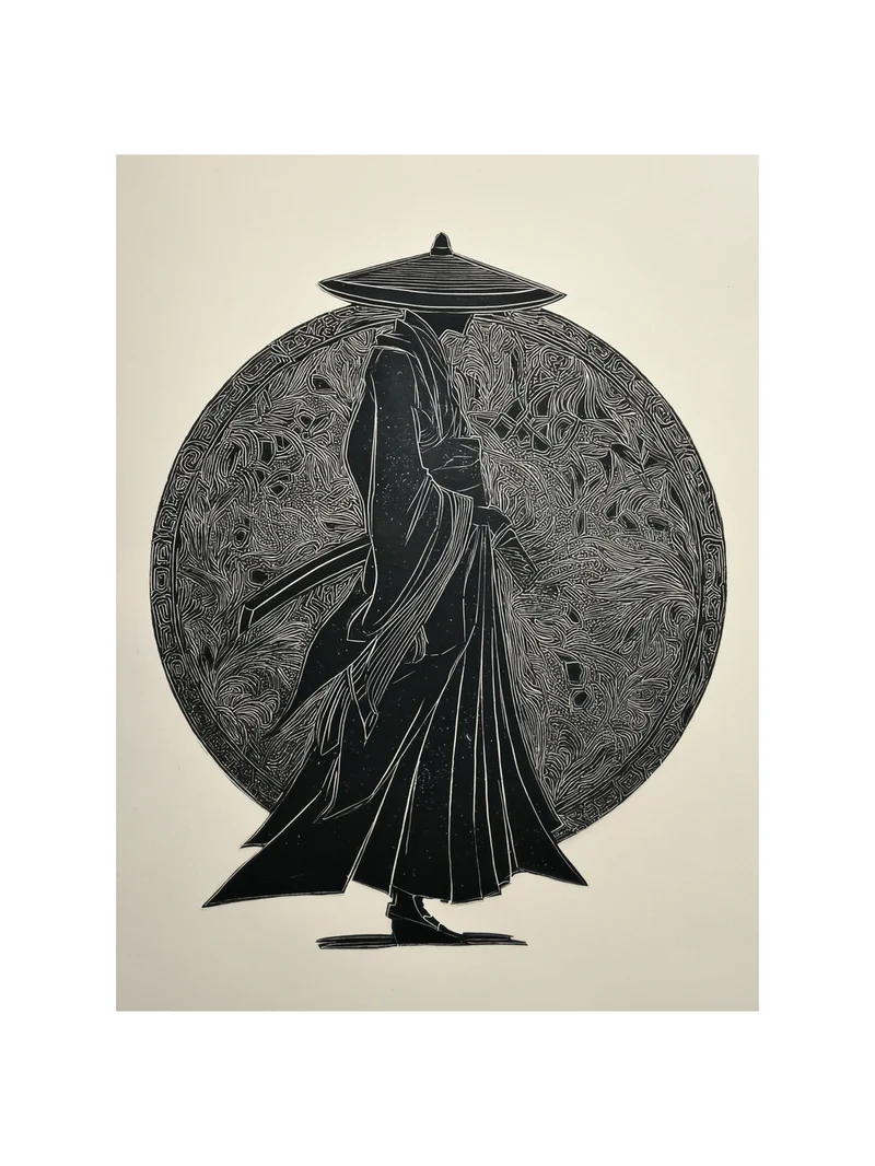 Samurai Silhouette Holzschnitt Poster