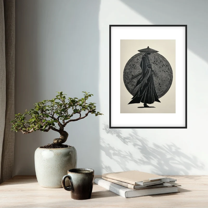 Samurai Silhouette Holzschnitt Poster