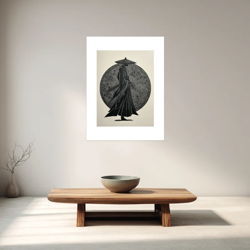 Samurai Silhouette Holzschnitt Poster