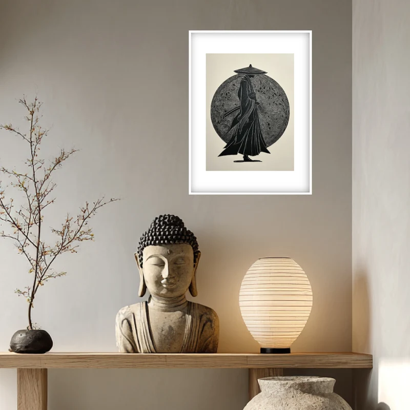 Samurai Silhouette Holzschnitt Poster