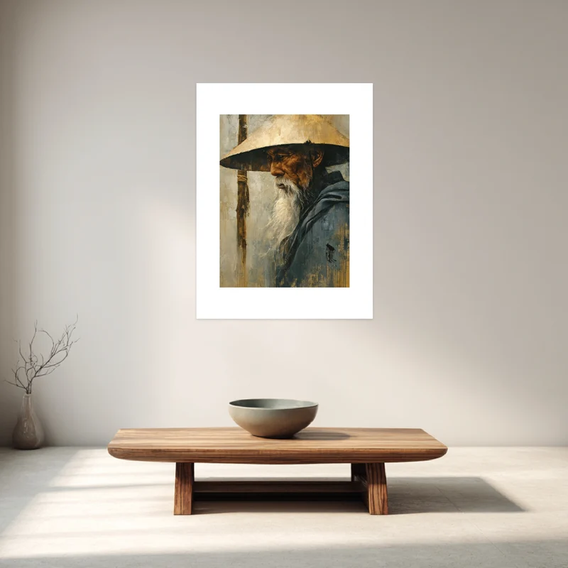 Alter Mann mit Strohhut Tusche Poster
