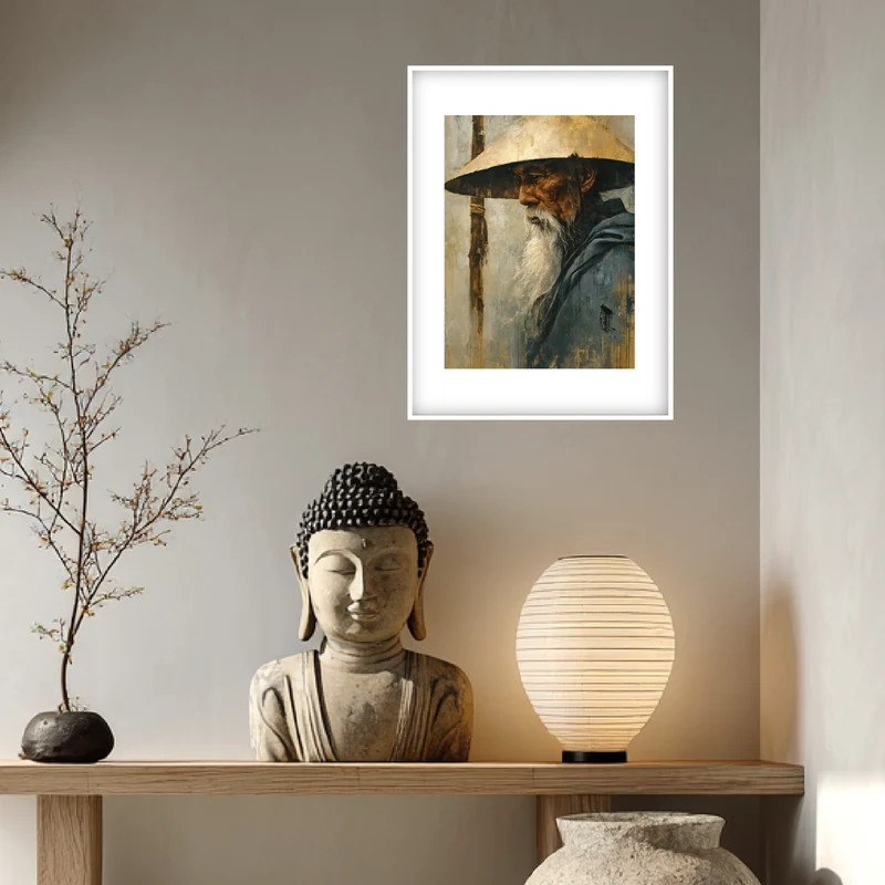 Alter Mann mit Strohhut Tusche Poster