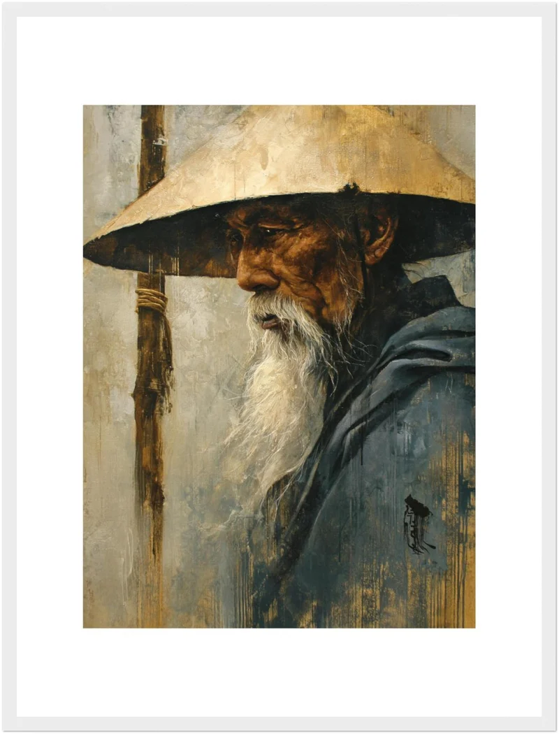 Alter Mann mit Strohhut Tusche Poster