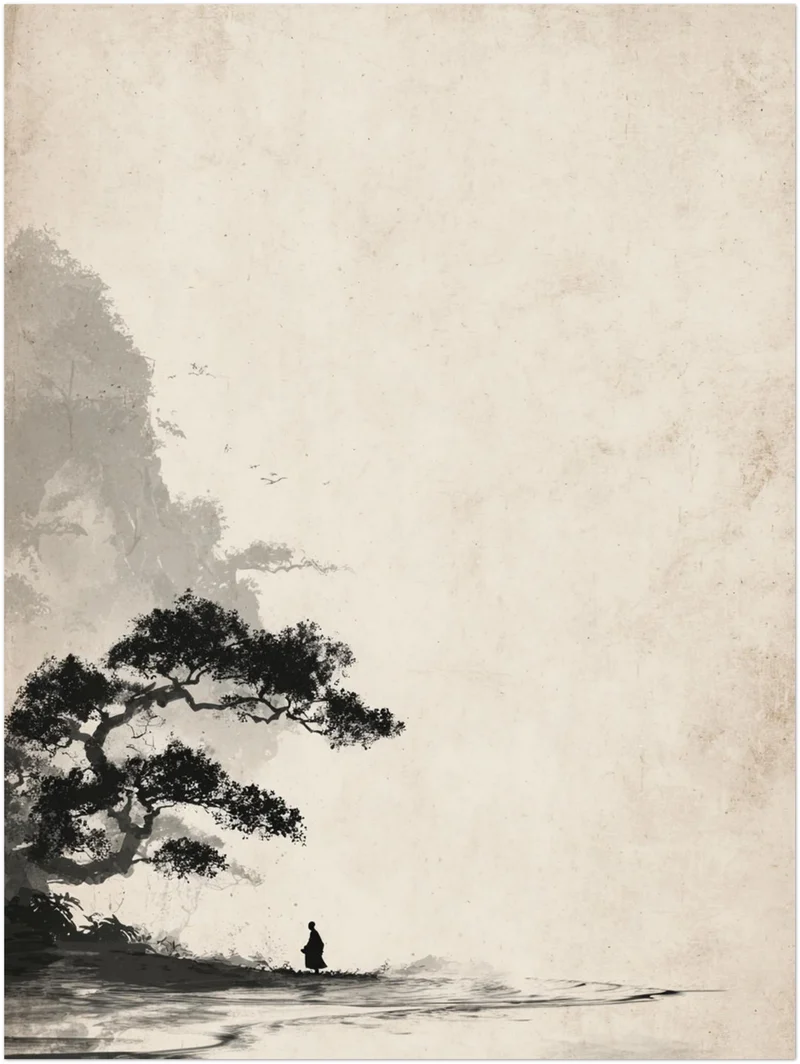 Mönch unter Baum Sumi-e Leinwandbild