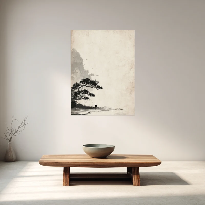 Mönch unter Baum Sumi-e Leinwandbild