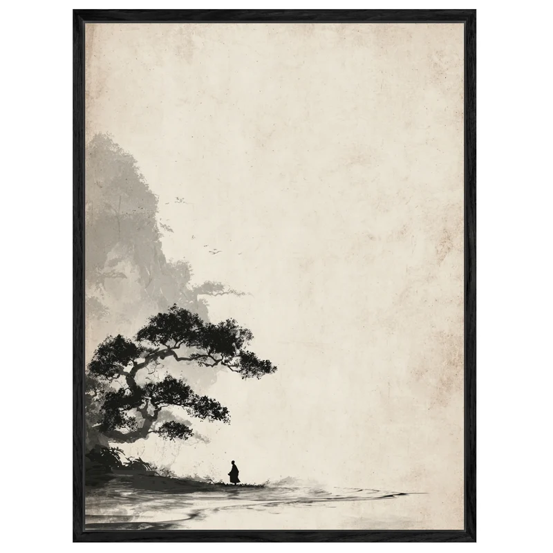Mönch unter Baum Sumi-e Leinwandbild