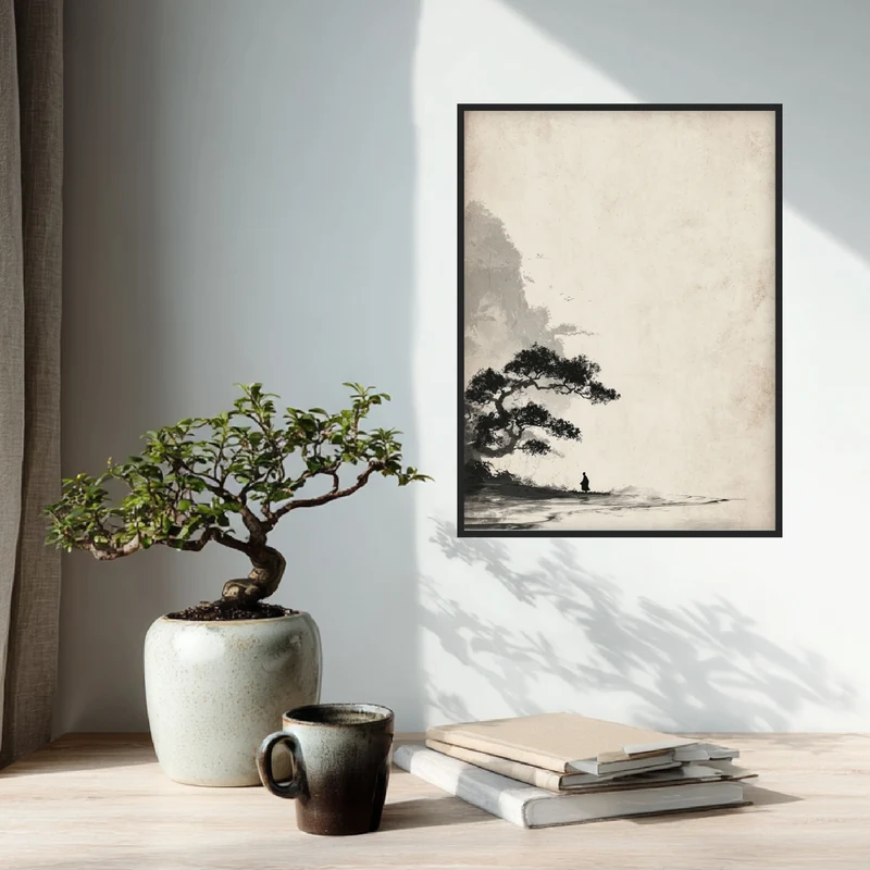 Mönch unter Baum Sumi-e Poster