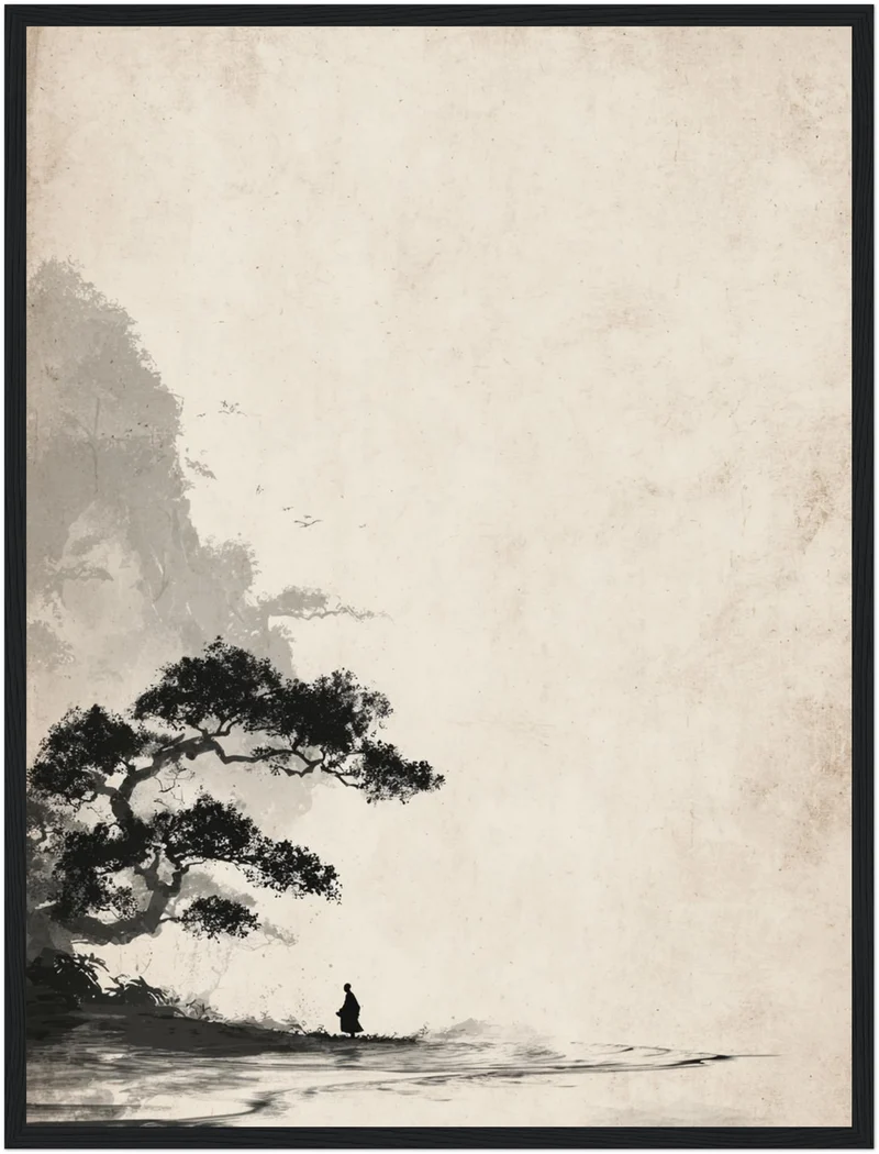 Mönch unter Baum Sumi-e Poster