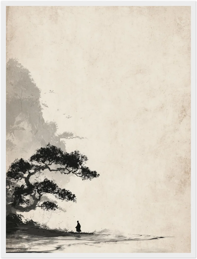 Mönch unter Baum Sumi-e Poster