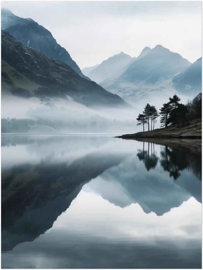 Bergsee im Nebel Leinwandbild