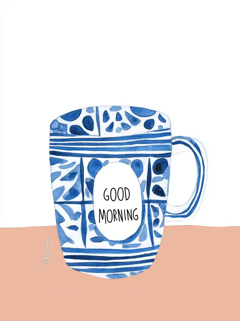 Blaue Kaffeetasse Muster Poster