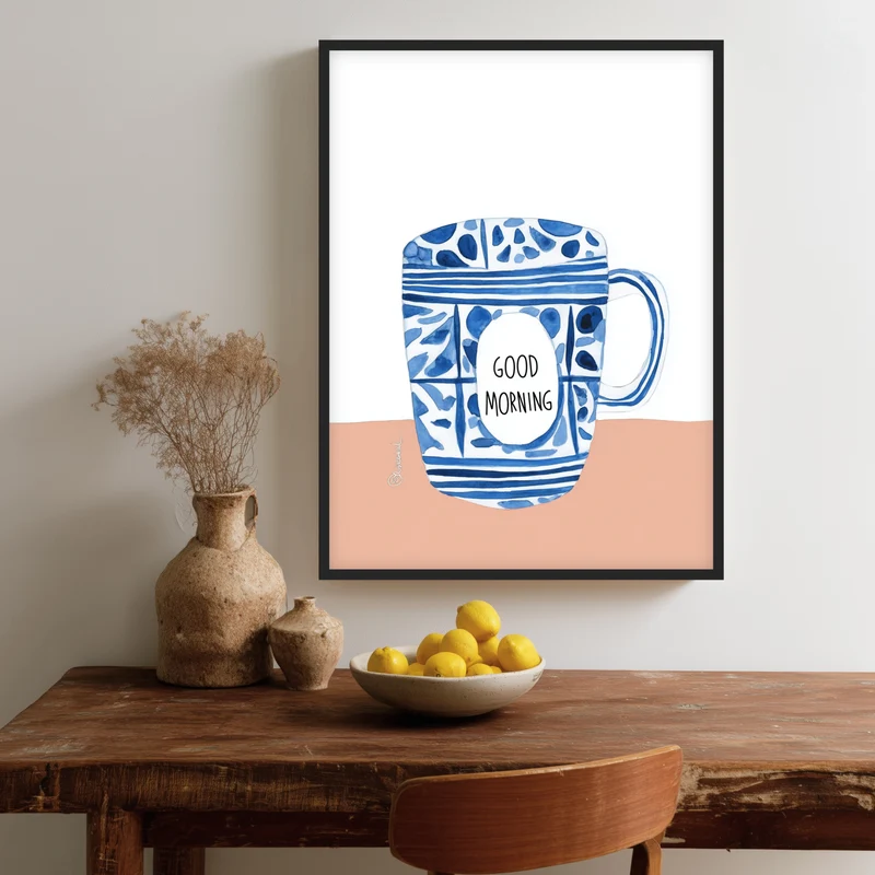 Blaue Kaffeetasse Muster Poster