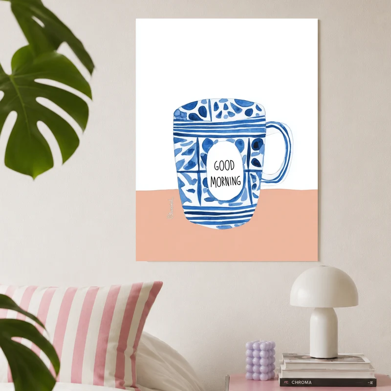 Blaue Kaffeetasse Muster Poster