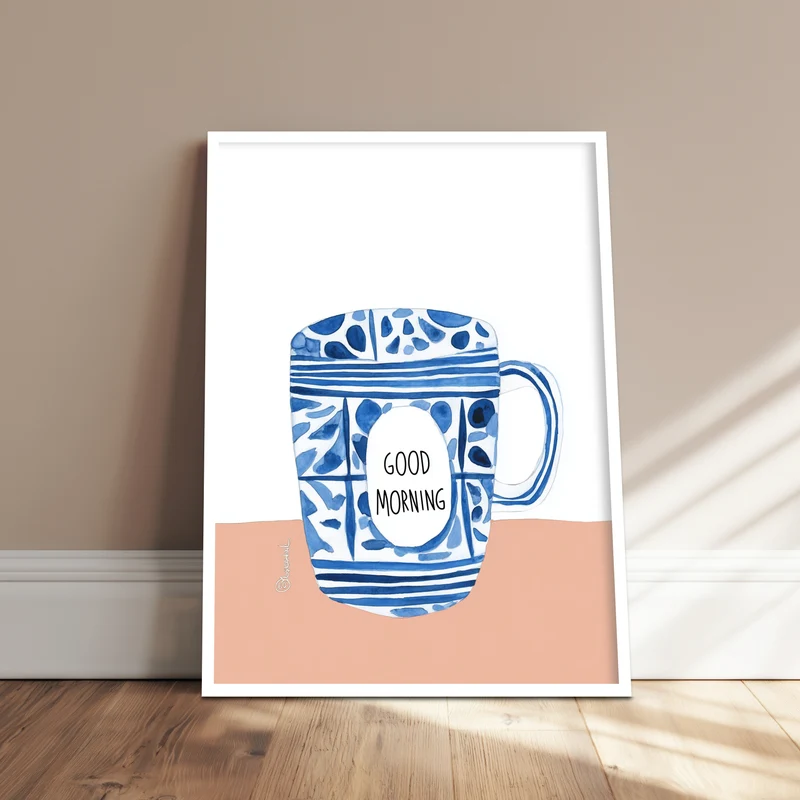Blaue Kaffeetasse Muster Poster