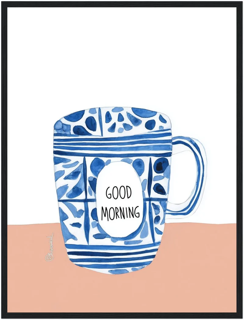 Blaue Kaffeetasse Muster Poster