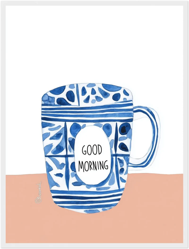 Blaue Kaffeetasse Muster Poster