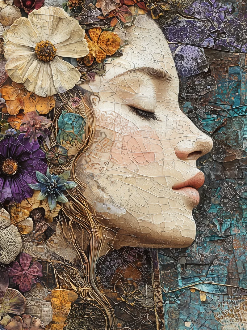 Blumenfrau Mosaik Leinwandbild