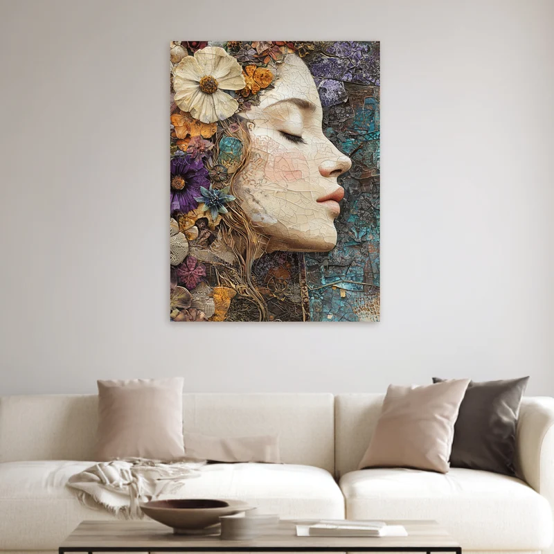 Blumenfrau Mosaik Leinwandbild