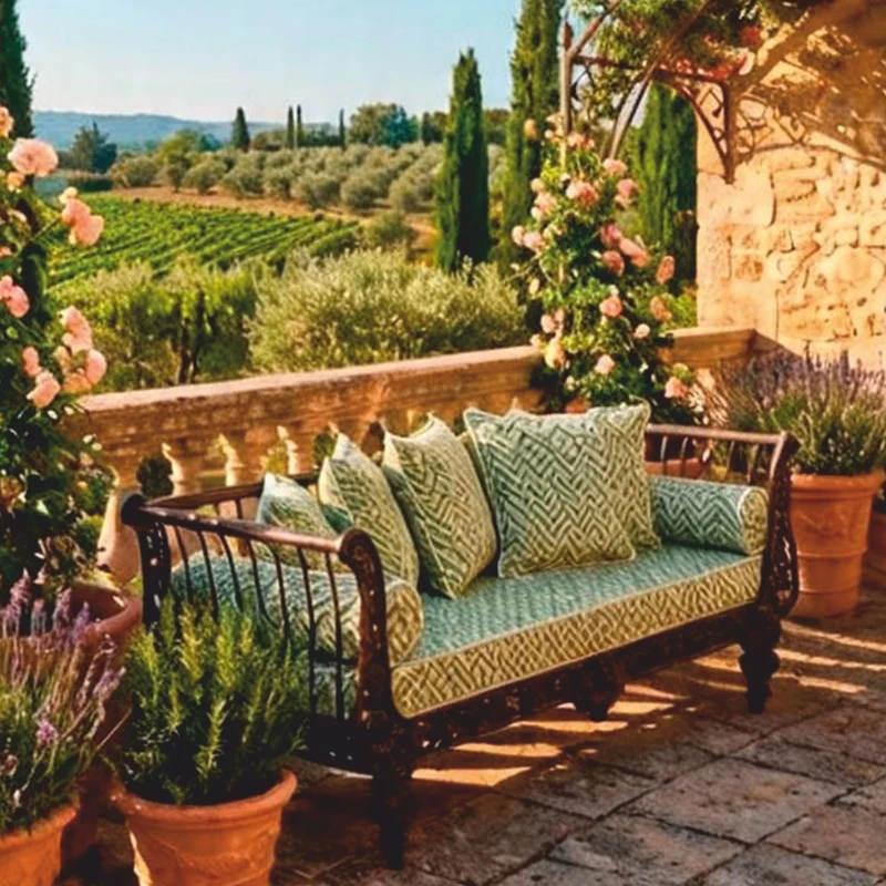 Casa Padrino Luxus Barock Sofa Braun / Grün / Weiß 300 cm - Schmiedeeisen Gartensofa - Barock Hotel & Garten Möbel