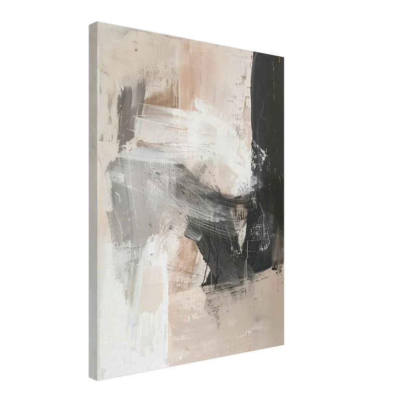 Abstrakte Pinselstriche Beige Schwarz Leinwandbild