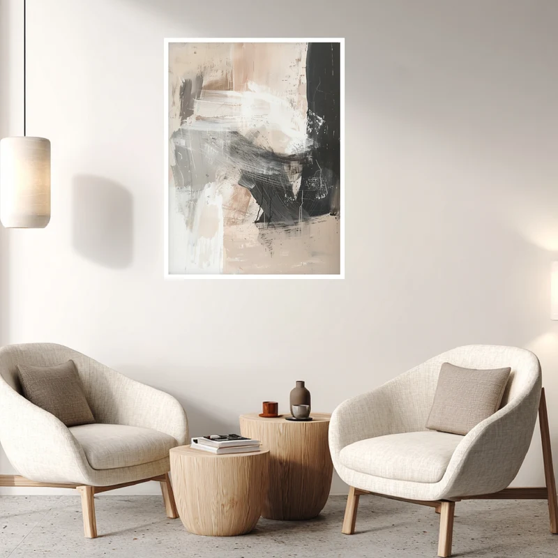 Abstrakte Pinselstriche Beige Schwarz Leinwandbild