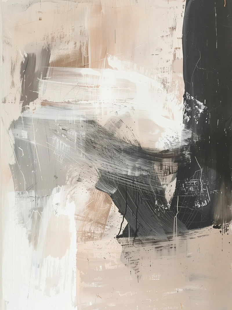 Abstrakte Pinselstriche Beige Schwarz Poster