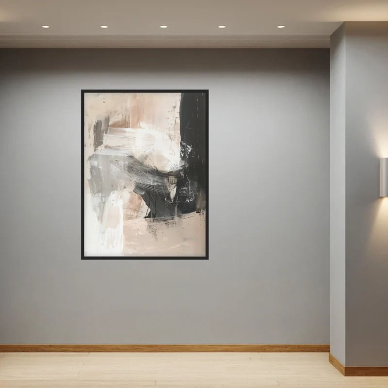 Abstrakte Pinselstriche Beige Schwarz Poster