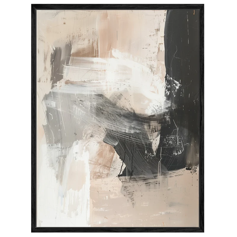 Abstrakte Pinselstriche Beige Schwarz Poster