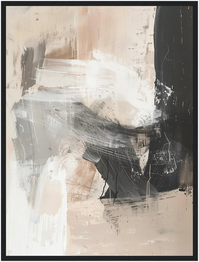 Abstrakte Pinselstriche Beige Schwarz Poster