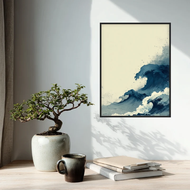 Japanische Welle Tuschezeichnung Poster