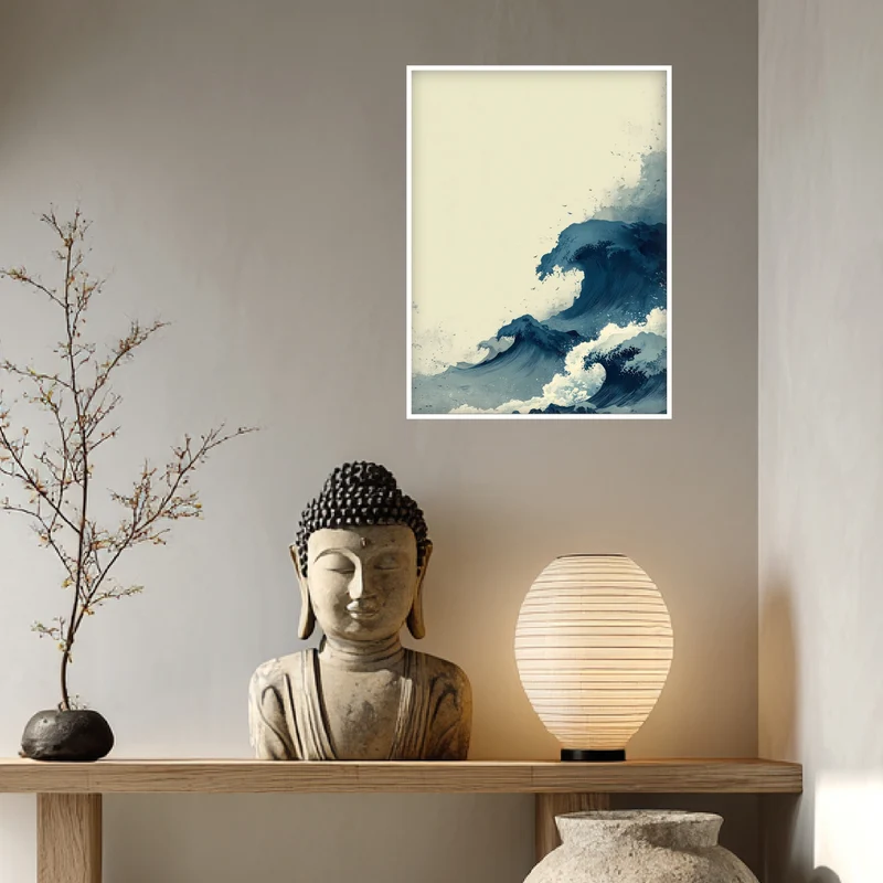Japanische Welle Tuschezeichnung Poster