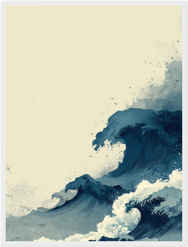 Japanische Welle Tuschezeichnung Poster