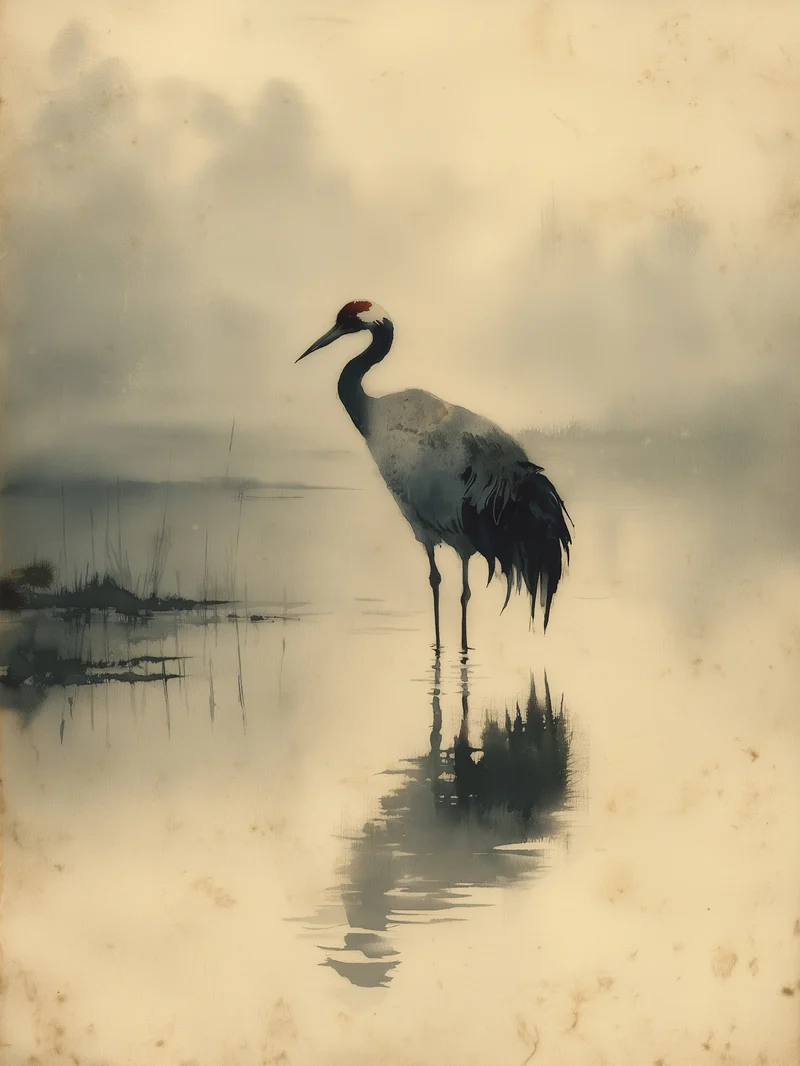 Kranich im Nebel Poster