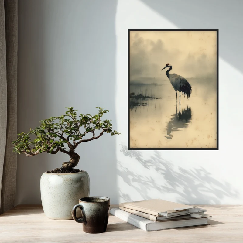 Kranich im Nebel Poster