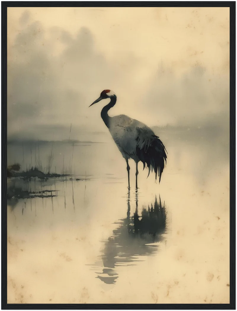 Kranich im Nebel Poster
